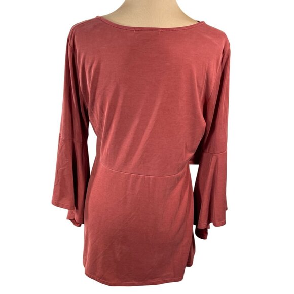 Green Envelope Tunic Top Bell Sleeve Tie Burnt Orange L Large Modal Blend - Picture 3 of 6